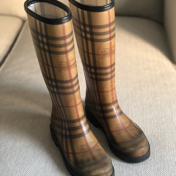Authentic Burberry Nova Check Tall Rain Boots - Picture 3 of 6